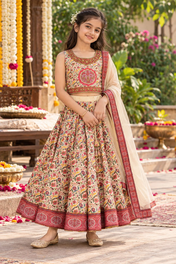Girls Off White Festive Wear Ethnic Lehenga Choli Set (8-9Y)