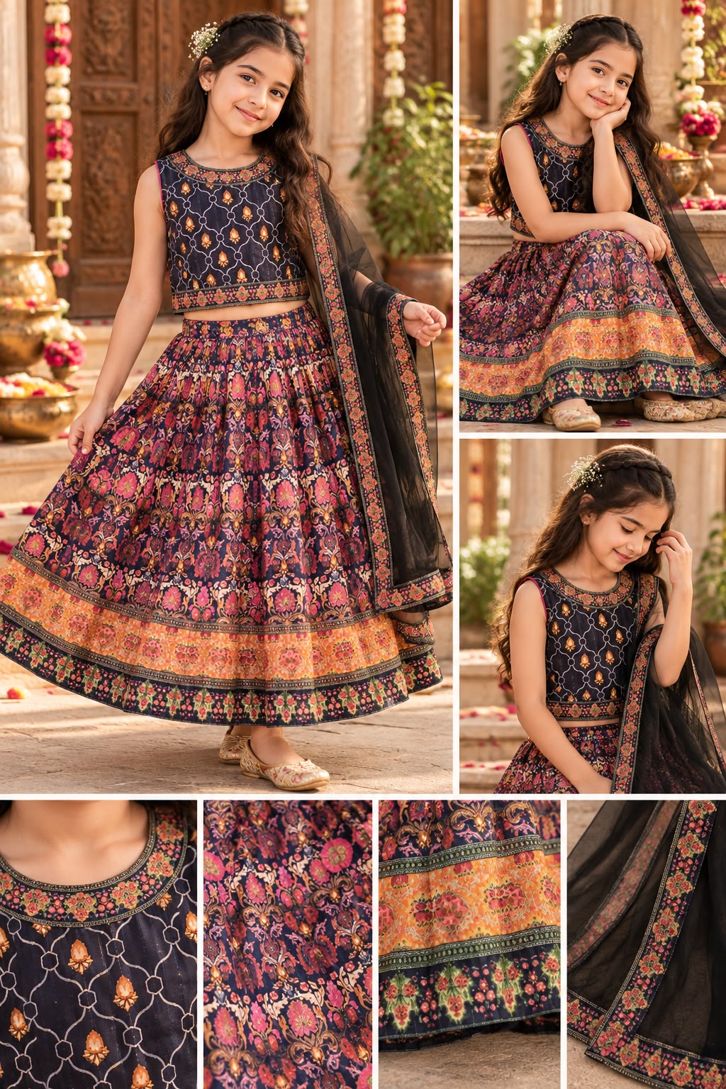 Girls Purple Printed Festive Wear Ethnic Lehenga Choli Set (6-9Y)