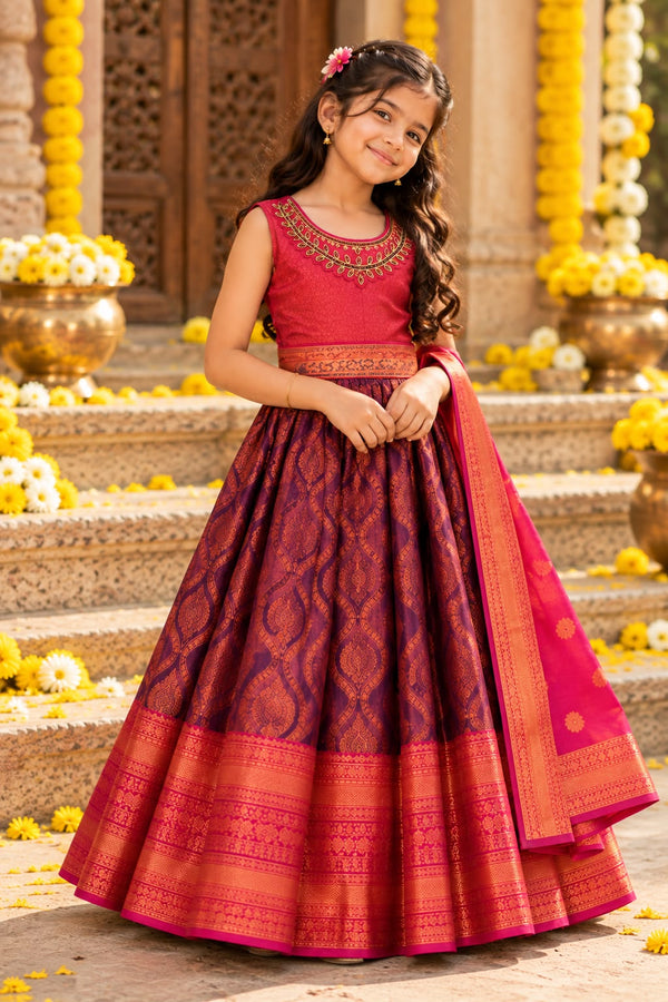 Girls Copper Festive Wear Ethnic Lehenga Choli Set (4-9Y)