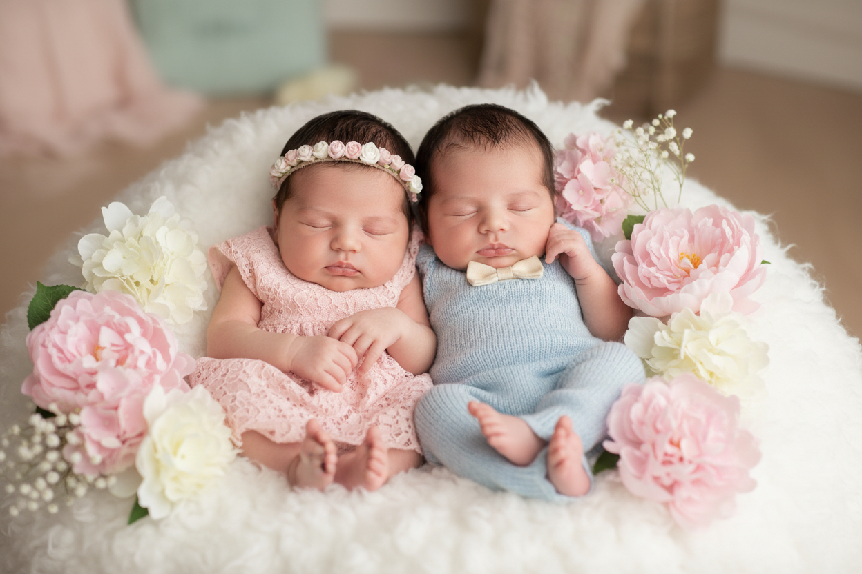 Realistic Newborn Baby Girl and Baby Boy