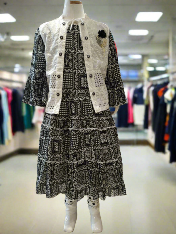 girls western stylish 3 piece black and white dress ( wtbx 12)