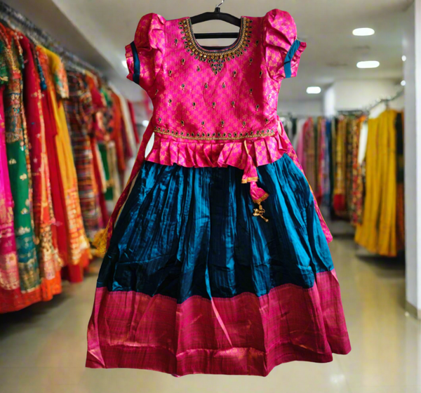 girls traditional / festive wear pattu frock, blue ( e 15)