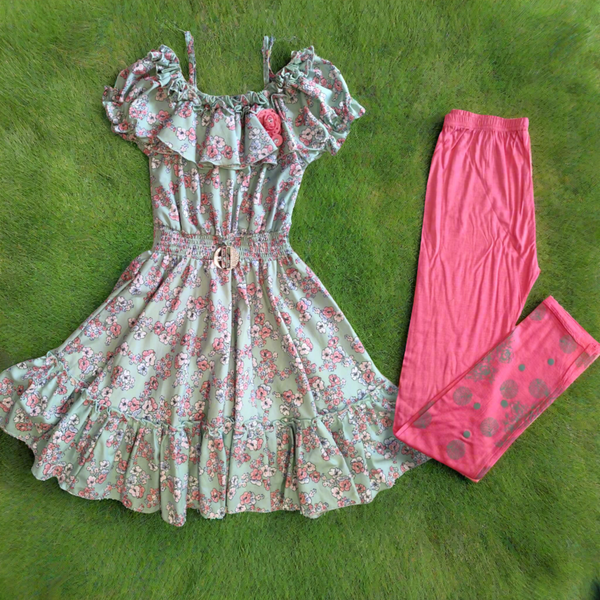 girls western with legging , green ( wtbx 19)
