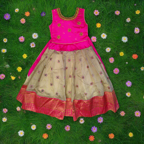 girls festive wear , beautiful frock/ gown, pink& biscuit colour ( e 40)